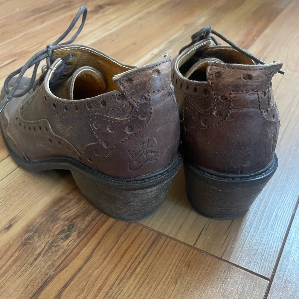 Fluevog Brown Leather Wingtip Lace-Up Heels - Picture 9 of 12